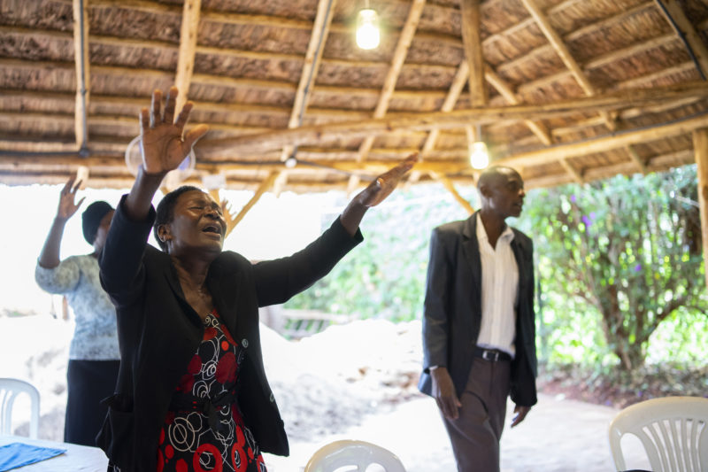 Congregation worshipping in Uganda. 