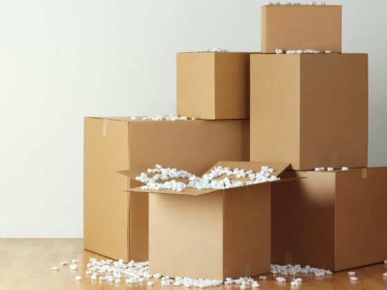 opened moving cardboard boxes