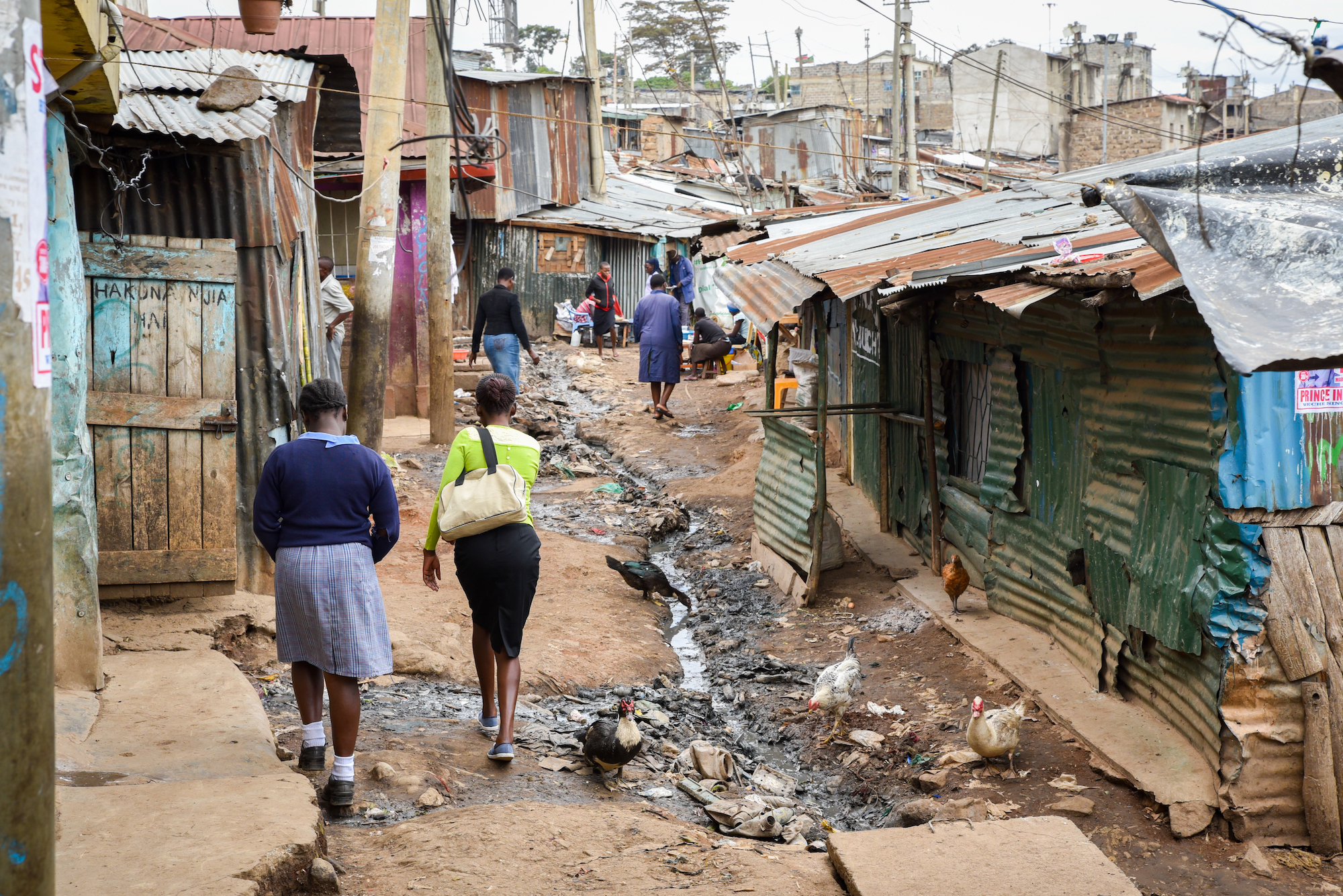 poor village with tin roofing